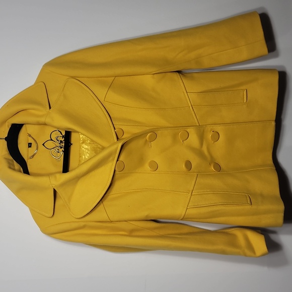 Guess Y2K Wool Blend Women's Yellow Pea Coat - Picture 2 of 10